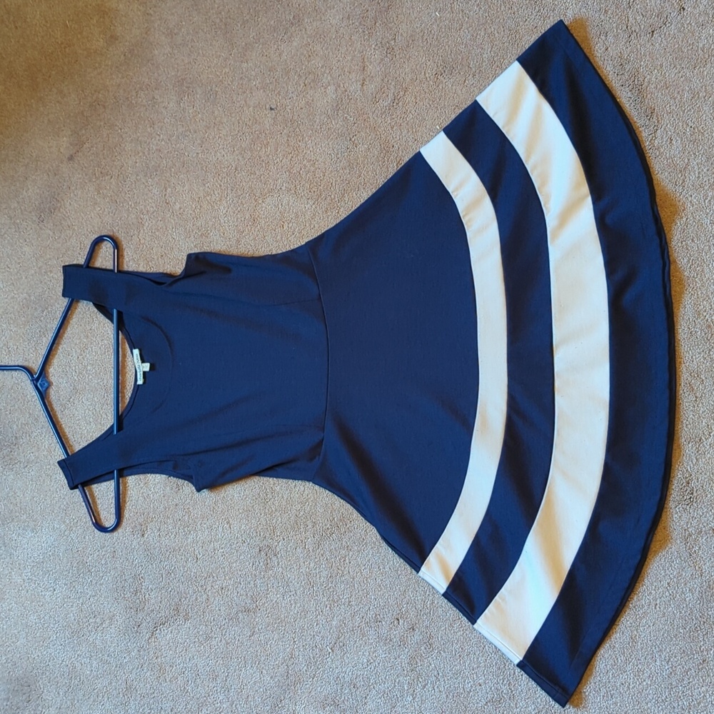 Juniors sleeveless Navy dress with white stripes size Medium